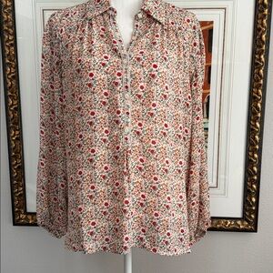 Max Studio Red and Brown Floral Top